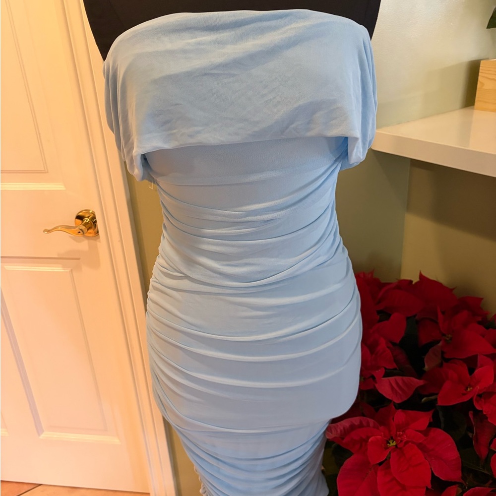 Fashion Nova Light Blue Strapless Dress